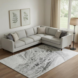 HomeRoots 10' X 14' Abstract Pewter Gray & Silver Area Rug - Washable, Stain Resistant, UV Protected & Stylish! 708565