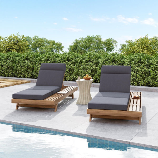 English Elm Lounge Chaise Outdoor Acacia Wood Slatted Frame with Water Resistant Cushion Resort Style Dark Gray,Light Brown N770P442L67G