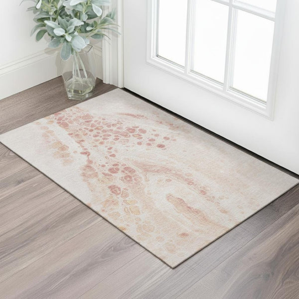 HomeRoots 5' X 8' Salmon & Ivory Abstract Washable Area Rug – UV Protection, Stain Resistant, Soft & Durable 708567