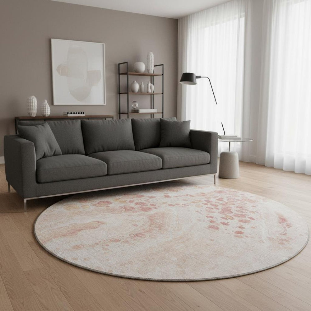 HomeRoots 8' X 10' Salmon & Ivory Abstract Washable Area Rug with UV Protection - Stylish, Stain-Resistant Design 708569