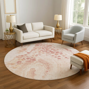 HomeRoots 8' X 10' Salmon & Ivory Abstract Washable Area Rug with UV Protection - Stylish, Stain-Resistant Design 708569