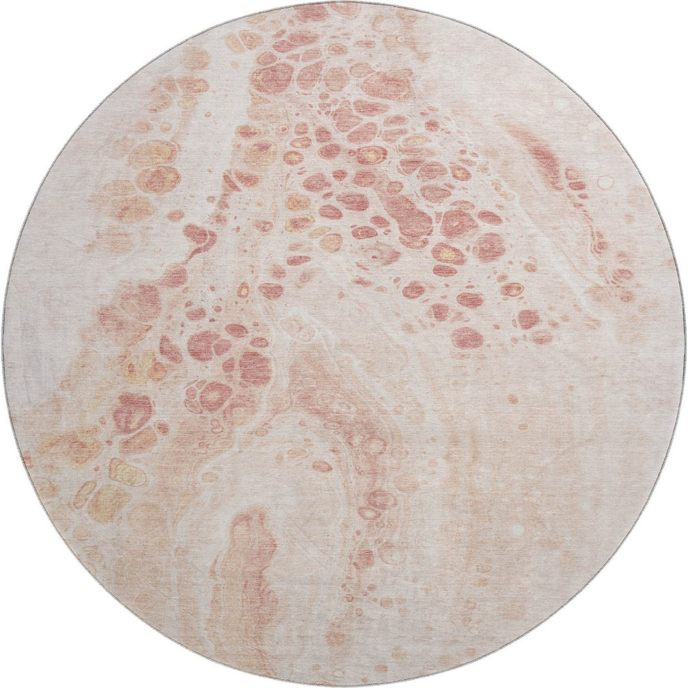 HomeRoots 8' X 10' Salmon & Ivory Abstract Washable Area Rug with UV Protection - Stylish, Stain-Resistant Design 708569