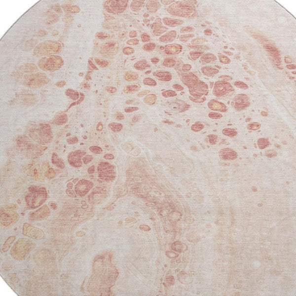 HomeRoots 8' X 10' Salmon & Ivory Abstract Washable Area Rug with UV Protection - Stylish, Stain-Resistant Design 708569