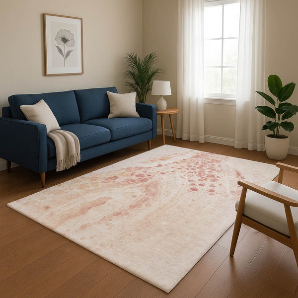 HomeRoots 9' X 12' Salmon and Ivory Modern Abstract Washable Area Rug with UV Protection & Stain Resistance 708570