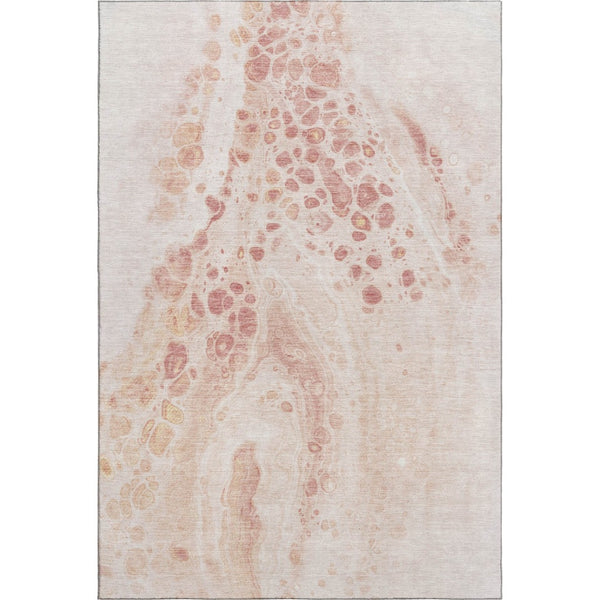 HomeRoots 9' X 12' Salmon and Ivory Modern Abstract Washable Area Rug with UV Protection & Stain Resistance 708570