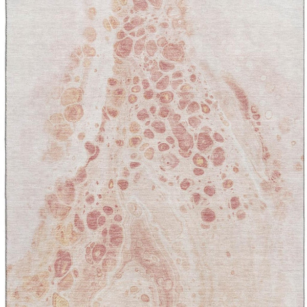 HomeRoots 9' X 12' Salmon and Ivory Modern Abstract Washable Area Rug with UV Protection & Stain Resistance 708570