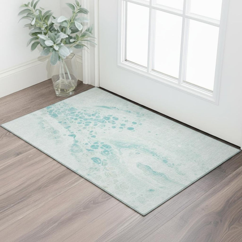 HomeRoots 5' X 8' Teal And Ivory Abstract Area Rug - Stain-Resistant, UV Protected, Kid & Pet Friendly Design 708573