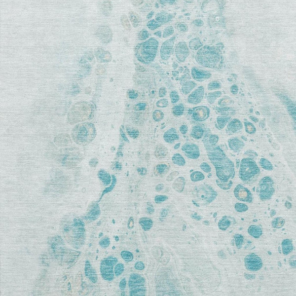 HomeRoots 5' X 8' Teal And Ivory Abstract Area Rug - Stain-Resistant, UV Protected, Kid & Pet Friendly Design 708573