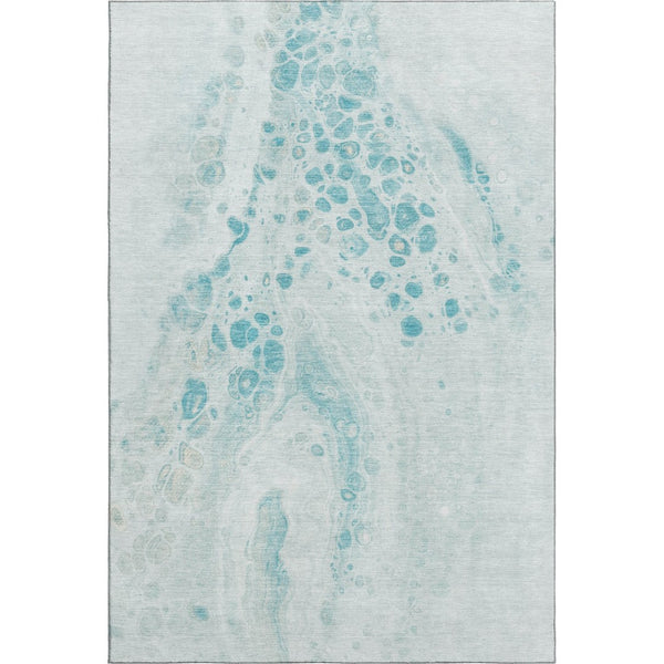 HomeRoots 8' Teal And Ivory Abstract Round Rug - Washable, UV-Protected, Durable for High-Traffic Areas 708574