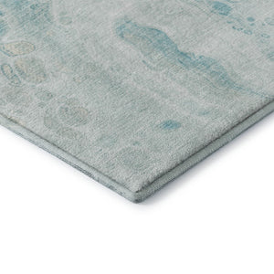 HomeRoots 8' Teal And Ivory Abstract Round Rug - Washable, UV-Protected, Durable for High-Traffic Areas 708574