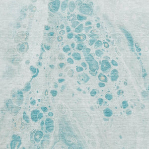 HomeRoots 8' Teal And Ivory Abstract Round Rug - Washable, UV-Protected, Durable for High-Traffic Areas 708574