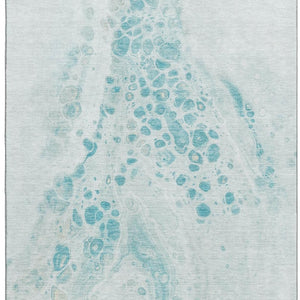 HomeRoots 8' Teal And Ivory Abstract Round Rug - Washable, UV-Protected, Durable for High-Traffic Areas 708574