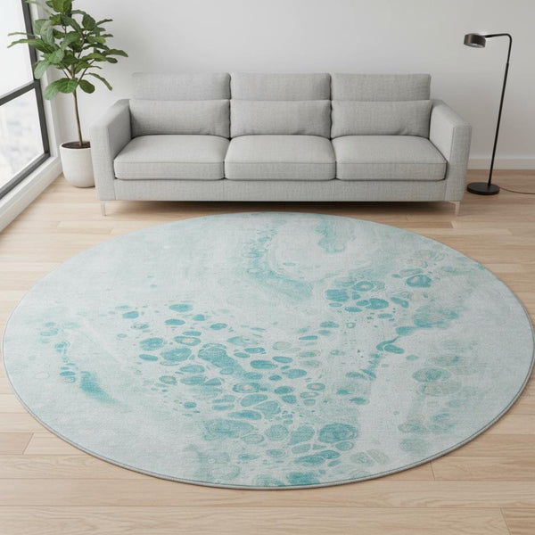 HomeRoots 8' X 10' Teal and Ivory Abstract Washable Area Rug – Stylish, Durable, UV-Protected for Every Space! 708575