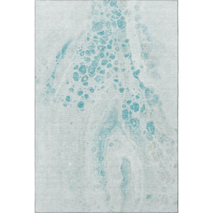 HomeRoots 9' X 12' Teal And Ivory Abstract Area Rug - Washable, UV-Protected, Durable for High-Traffic Spaces 708576