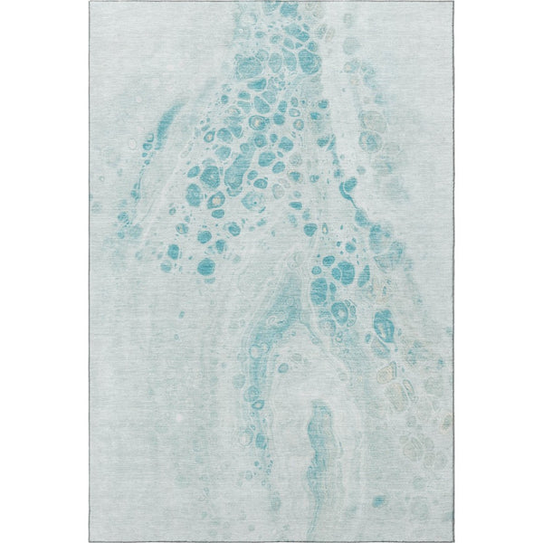 HomeRoots 9' X 12' Teal And Ivory Abstract Area Rug - Washable, UV-Protected, Durable for High-Traffic Spaces 708576