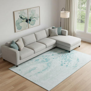 HomeRoots 10' Teal and Ivory Abstract Area Rug – Washable, UV-Protected, Durable for High-Traffic Spaces! 708577