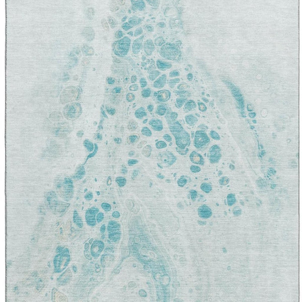 HomeRoots 10' Teal and Ivory Abstract Area Rug – Washable, UV-Protected, Durable for High-Traffic Spaces! 708577