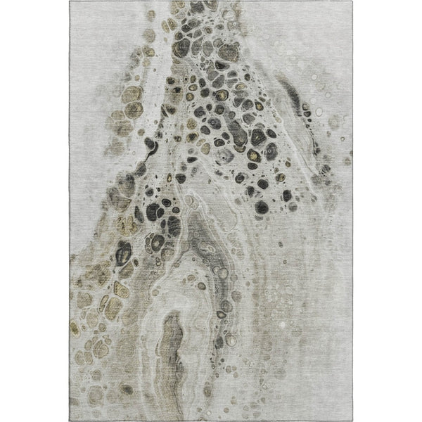 HomeRoots 5' X 8' Stylish Taupe Gray & Silver Abstract Area Rug - Washable, UV-Protected, Durable Design! 708579