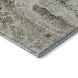 HomeRoots 5' X 8' Stylish Taupe Gray & Silver Abstract Area Rug - Washable, UV-Protected, Durable Design! 708579