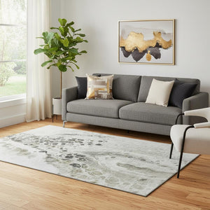 HomeRoots 8' Stylish Taupe Gray & Silver Abstract Washable Round Rug with UV Protection for Modern Spaces 708580