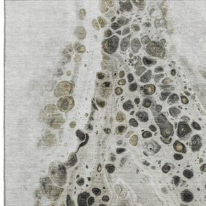 HomeRoots 8' Stylish Taupe Gray & Silver Abstract Washable Round Rug with UV Protection for Modern Spaces 708580