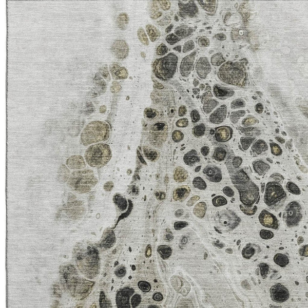 HomeRoots 8' Stylish Taupe Gray & Silver Abstract Washable Round Rug with UV Protection for Modern Spaces 708580