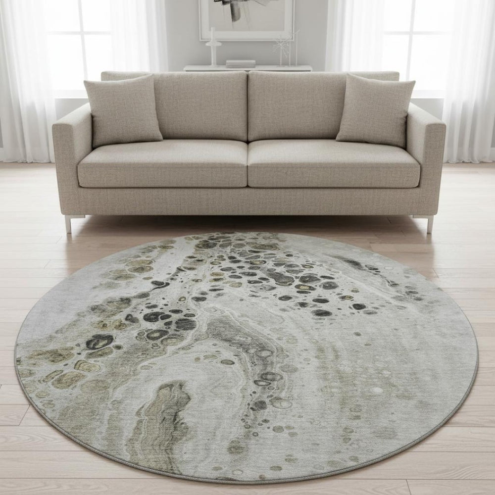 HomeRoots 8' X 10' Washable Taupe Gray & Silver Abstract Area Rug - UV Protected, Non-Slip, Modern Design! 708581