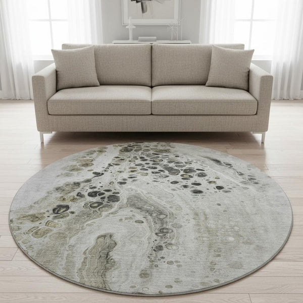 HomeRoots 8' X 10' Washable Taupe Gray & Silver Abstract Area Rug - UV Protected, Non-Slip, Modern Design! 708581