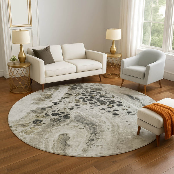 HomeRoots 8' X 10' Washable Taupe Gray & Silver Abstract Area Rug - UV Protected, Non-Slip, Modern Design! 708581