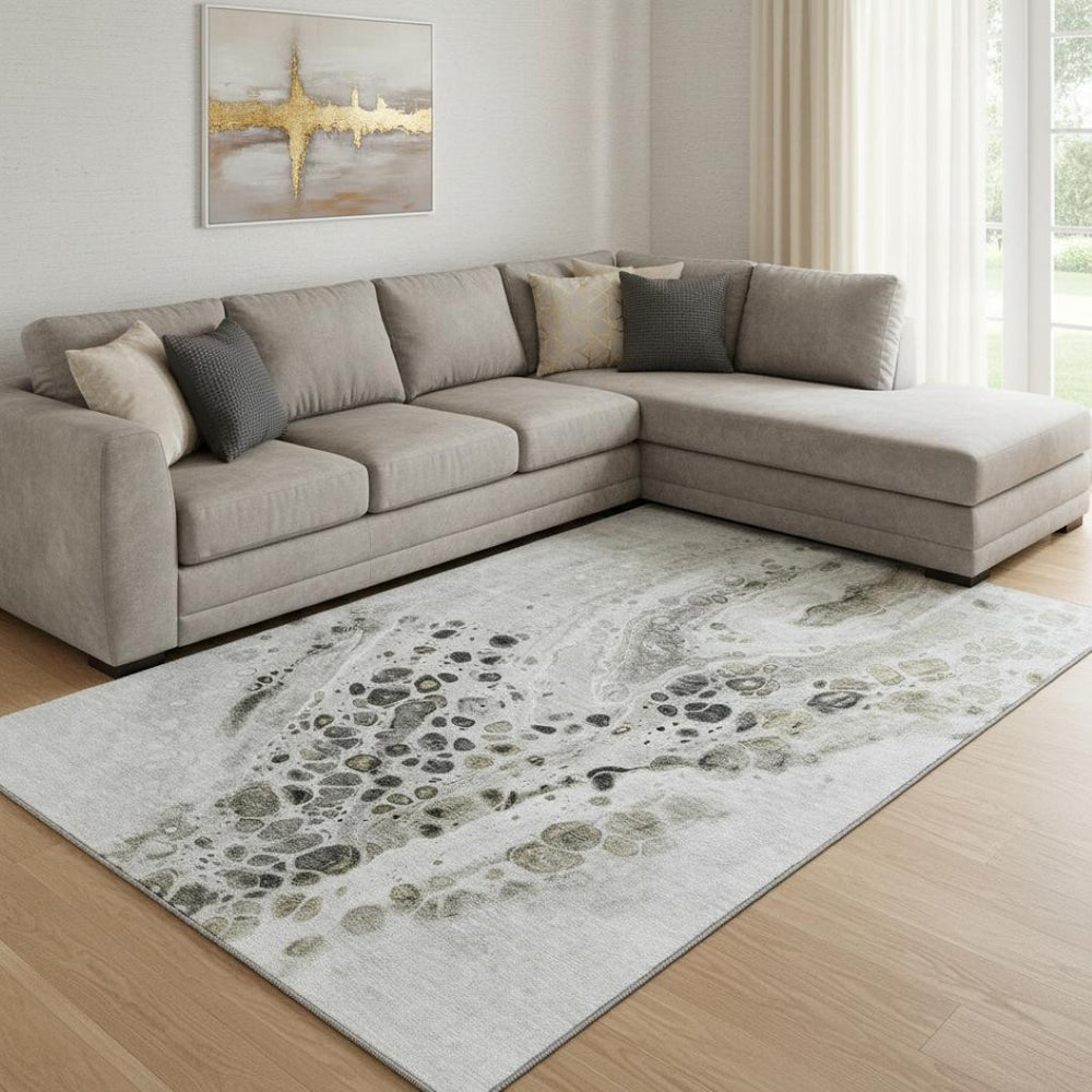 HomeRoots 9' X 12' Modern Taupe Gray and Silver Washable Area Rug with UV Protection for Busy Homes 708582