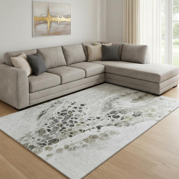 HomeRoots 9' X 12' Modern Taupe Gray and Silver Washable Area Rug with UV Protection for Busy Homes 708582