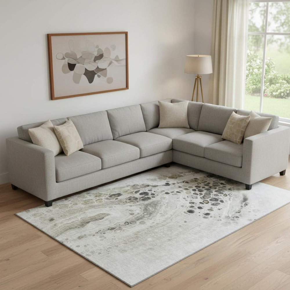 HomeRoots 10' X 14' Taupe Gray & Silver Abstract Washable Area Rug with UV Protection for Stylish Living Spaces 708583