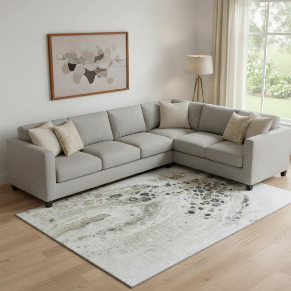 HomeRoots 10' X 14' Taupe Gray & Silver Abstract Washable Area Rug with UV Protection for Stylish Living Spaces 708583