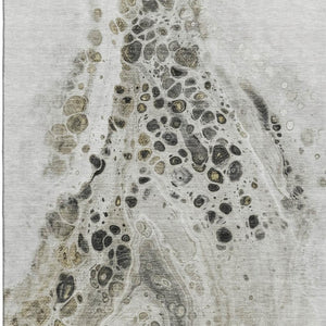 HomeRoots 10' X 14' Taupe Gray & Silver Abstract Washable Area Rug with UV Protection for Stylish Living Spaces 708583