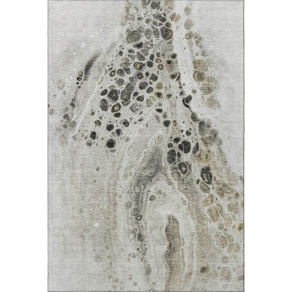 HomeRoots 10' X 14' Taupe Gray & Silver Abstract Washable Area Rug with UV Protection for Stylish Living Spaces 708583