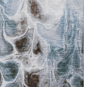 HomeRoots 5' X 8' Washable Area Rug – Stylish Chocolate, Blue & Gray Abstract Design with UV Protection & Non-Slip Backing 708585