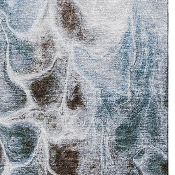 HomeRoots 5' X 8' Washable Area Rug – Stylish Chocolate, Blue & Gray Abstract Design with UV Protection & Non-Slip Backing 708585