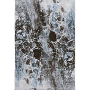 HomeRoots 8' Contemporary Abstract Washable Round Rug in Chocolate, Blue & Gray - UV Protected, Family Friendly! 708586