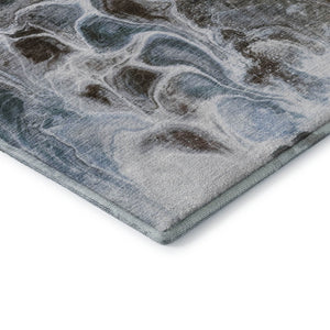 HomeRoots 8' Contemporary Abstract Washable Round Rug in Chocolate, Blue & Gray - UV Protected, Family Friendly! 708586
