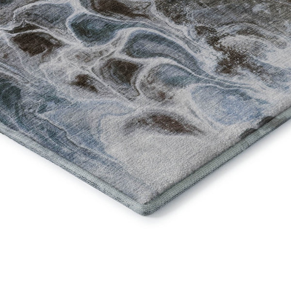 HomeRoots 8' Contemporary Abstract Washable Round Rug in Chocolate, Blue & Gray - UV Protected, Family Friendly! 708586