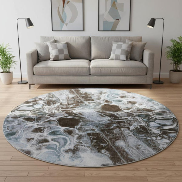 HomeRoots 8' X 10' Modern Abstract Washable Area Rug - Chocolate, Blue, and Gray with UV Protection & Stain Resistance 708587