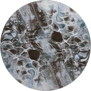 HomeRoots 8' X 10' Modern Abstract Washable Area Rug - Chocolate, Blue, and Gray with UV Protection & Stain Resistance 708587