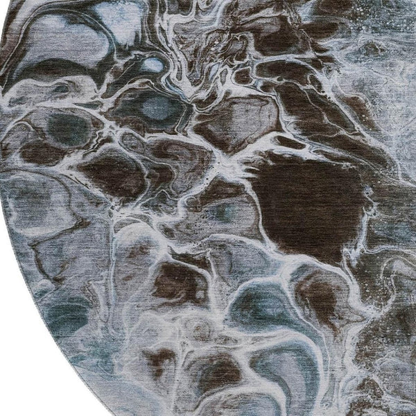 HomeRoots 8' X 10' Modern Abstract Washable Area Rug - Chocolate, Blue, and Gray with UV Protection & Stain Resistance 708587
