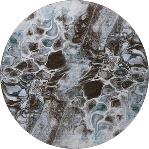 HomeRoots 8' X 10' Modern Abstract Washable Area Rug - Chocolate, Blue, and Gray with UV Protection & Stain Resistance 708587