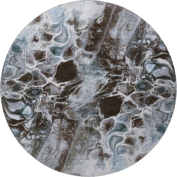 HomeRoots 8' X 10' Modern Abstract Washable Area Rug - Chocolate, Blue, and Gray with UV Protection & Stain Resistance 708587