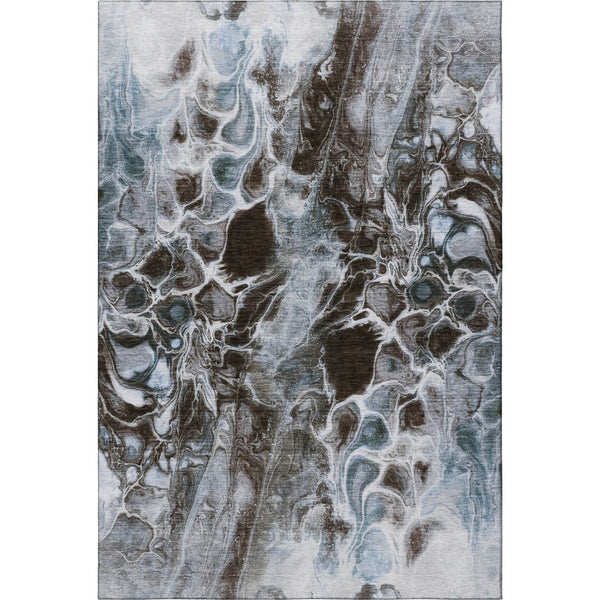 HomeRoots 10' X 14' Washable Area Rug in Chocolate, Blue & Gray with UV Protection for Stylish, Durable Living 708589