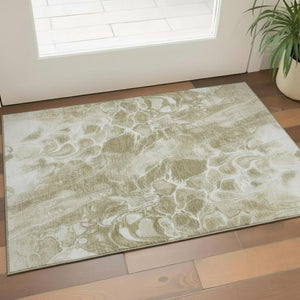 HomeRoots 5' X 8' Khaki & Ivory Abstract Area Rug - Stylish, Washable, UV-Protected, Kid & Pet-Friendly Design 708591