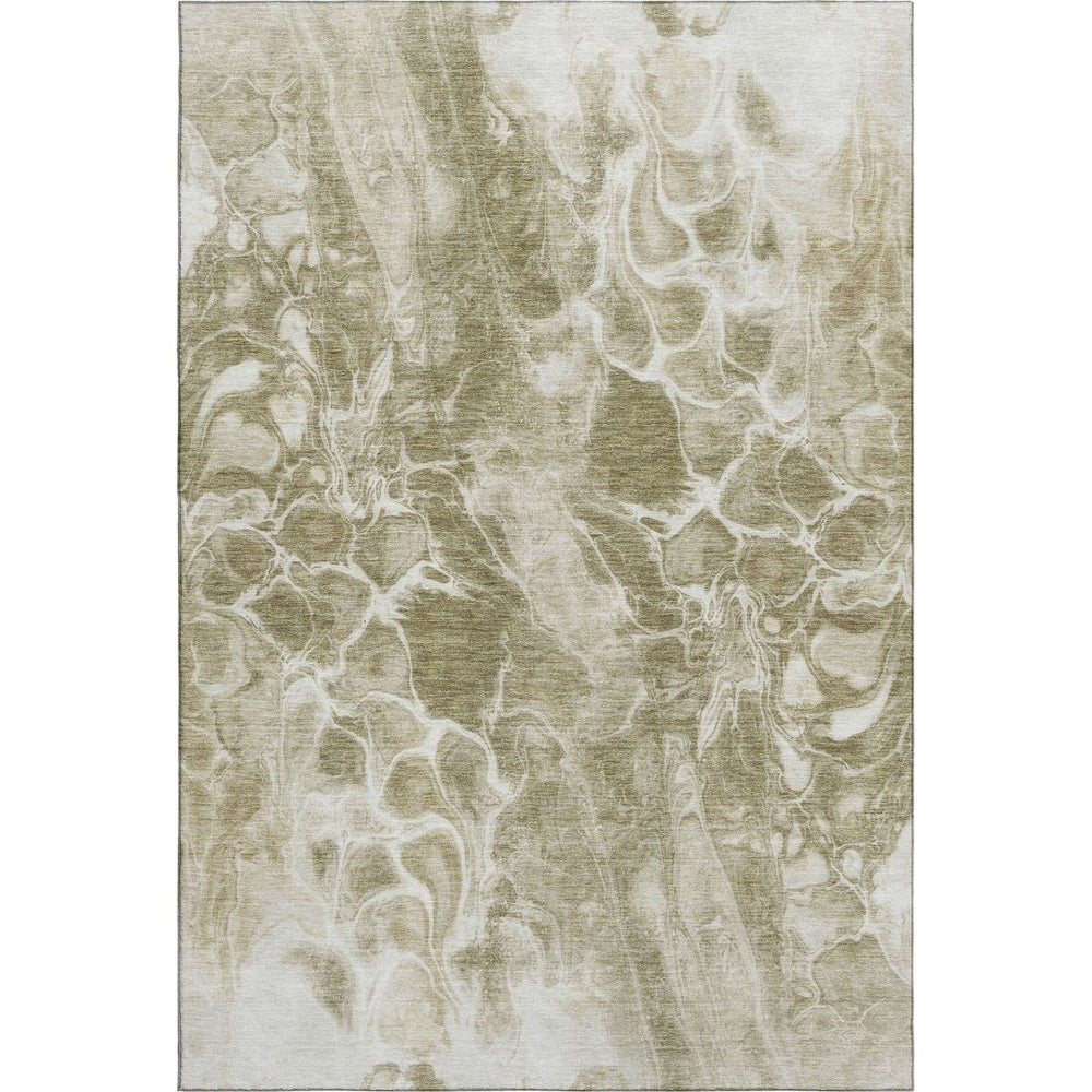 HomeRoots 5' X 8' Khaki & Ivory Abstract Area Rug - Stylish, Washable, UV-Protected, Kid & Pet-Friendly Design 708591