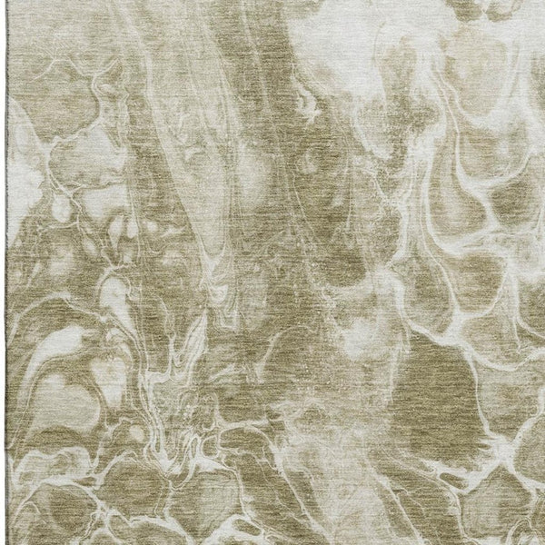 HomeRoots 5' X 8' Khaki & Ivory Abstract Area Rug - Stylish, Washable, UV-Protected, Kid & Pet-Friendly Design 708591