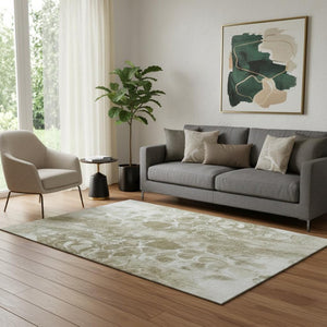 HomeRoots 8' Khaki and Ivory Abstract Washable Rug - UV-Protected, Stain-Resistant, Perfect for Busy Homes! 708592